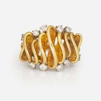 An 18K Yellow Gold and Diamond Wave Ring French