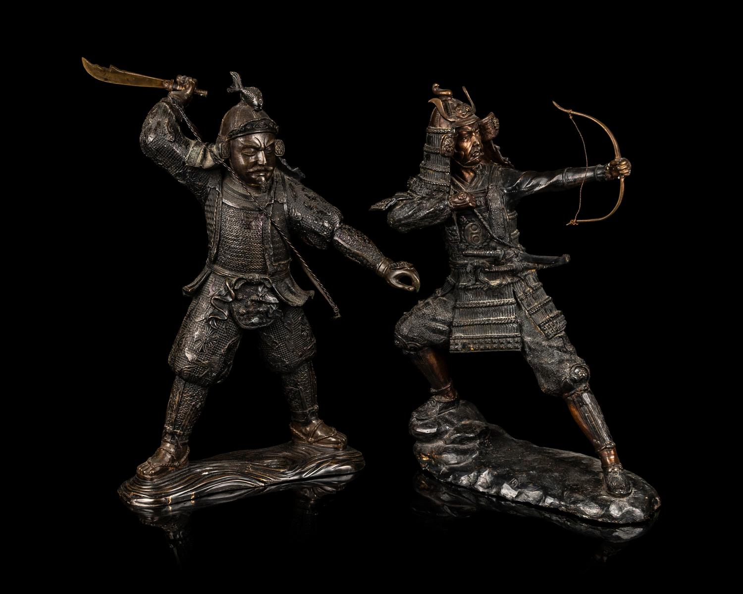 Two Japanese Bronze Figures of Samurais