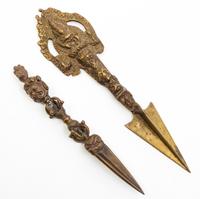 Two Southeast Asian Bronze Ceremonial Daggers. Length of longer 11 3/4 inches.