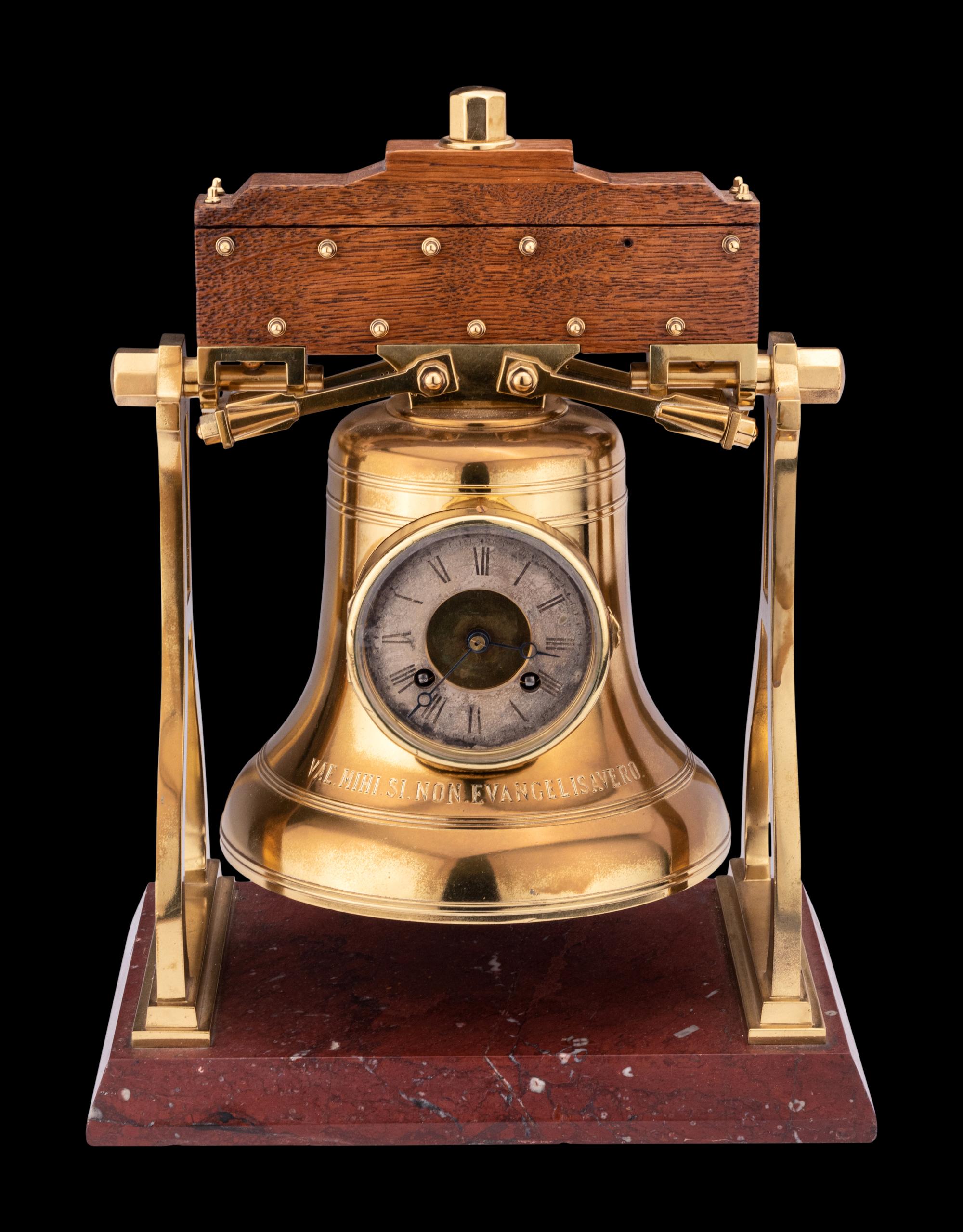 A French Gilt Metal, Oak and Marble Industrial Bell Form Clock, Japy Freres