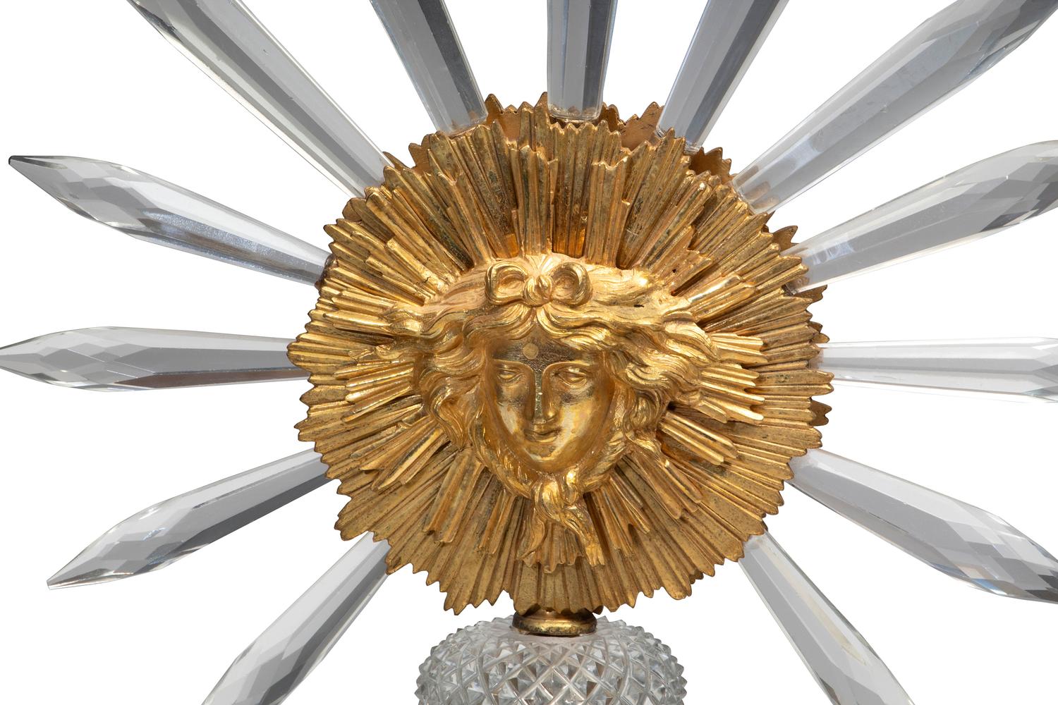 A Pair of Regency Gilt Bronze and Cut Glass Twin-Light Candelabra