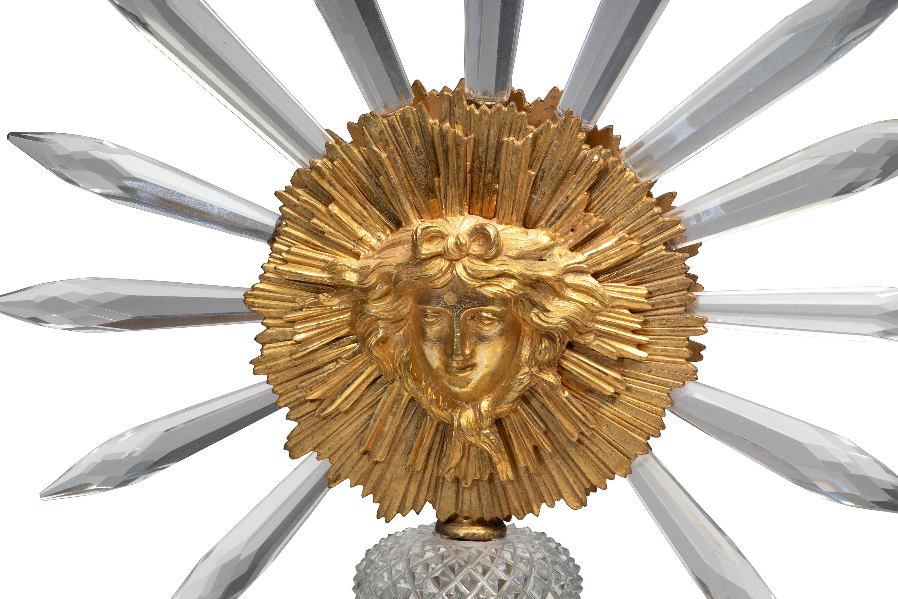 A Pair of Regency Gilt Bronze and Cut Glass Twin-Light Candelabra
