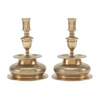 Pair of Nuremberg engraved brass candlesticks German, circa 1650