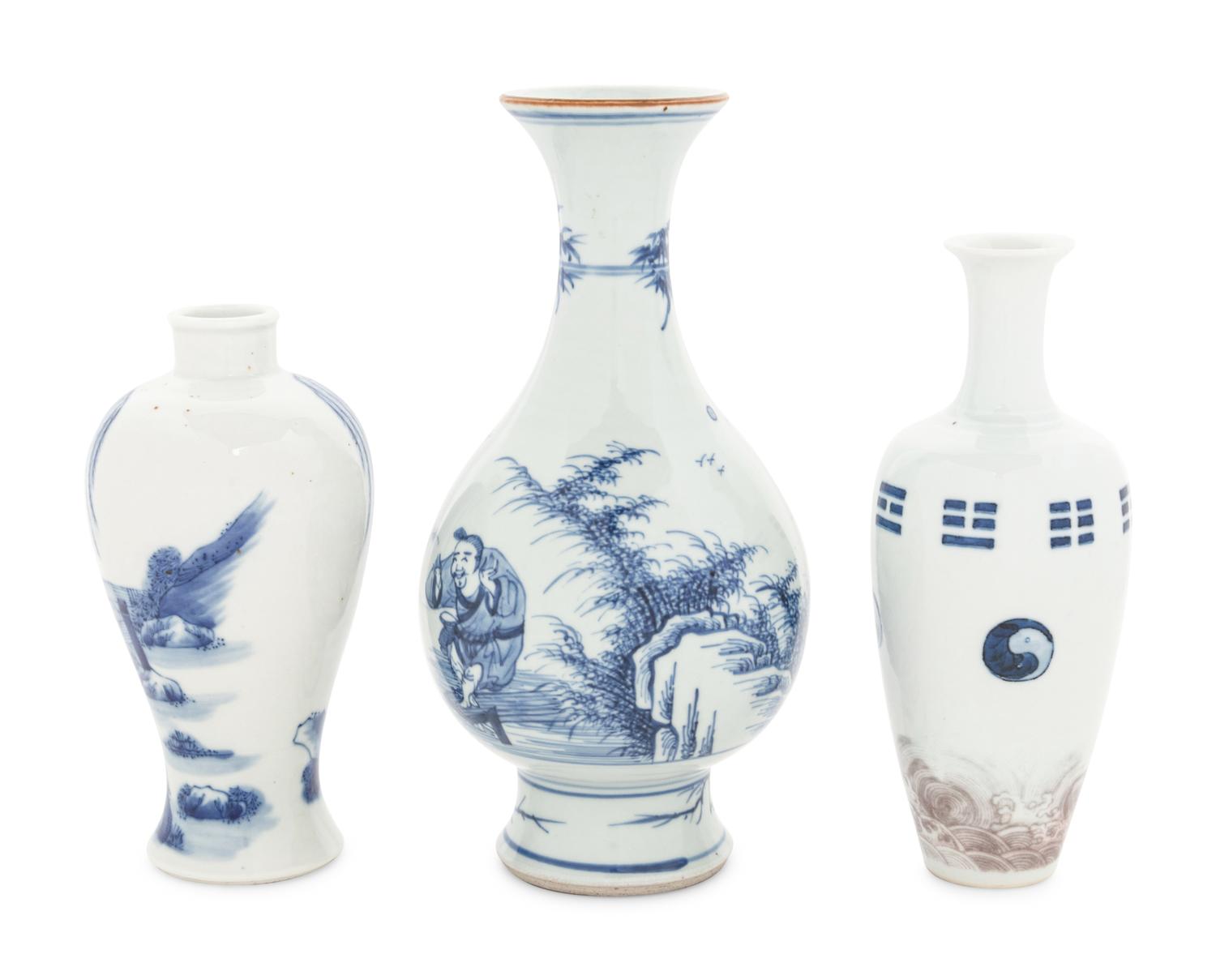 Three Chinese Blue and White Porcelain Vases