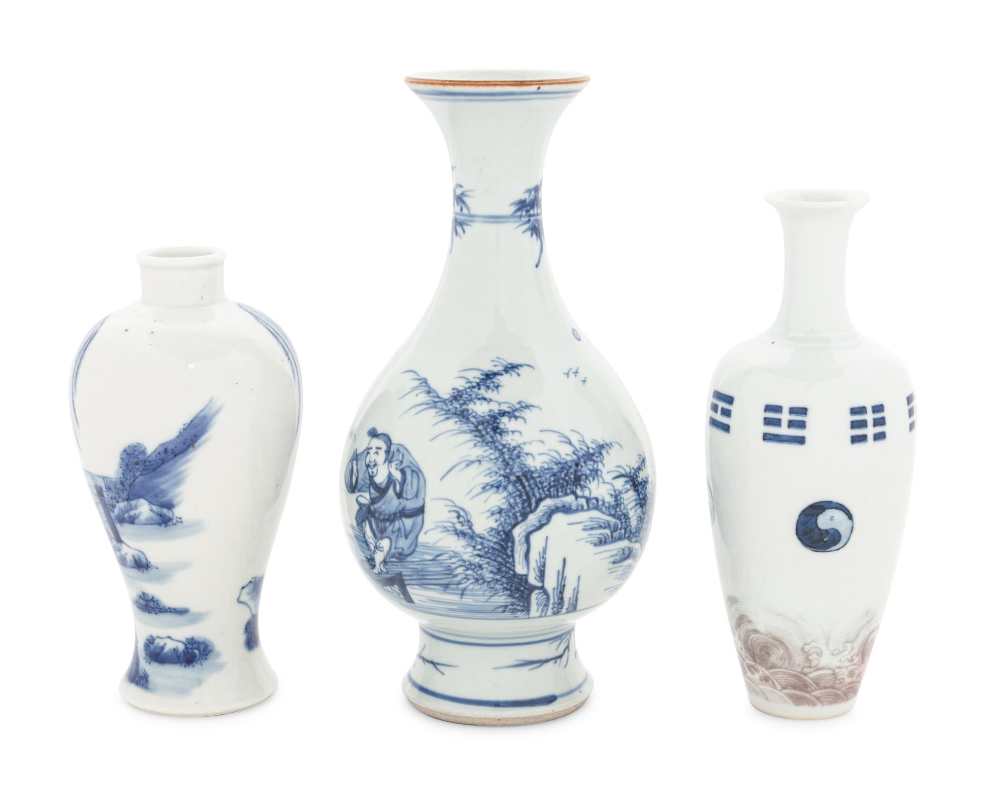 Three Chinese Blue and White Porcelain Vases