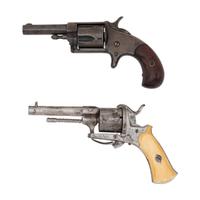 Belgian Turn-Off Pistol in Display Case and Two Pocket Cartridge Revolvers