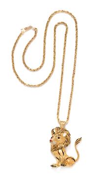 A Yellow Gold, Diamond and Enamel Lion Motif Pendant/Necklace, Italian,