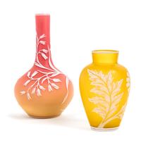 English, LATE 19TH CENTURY, two cameo glass vases, one of bottle form, the other ovoid, each with floral decoration