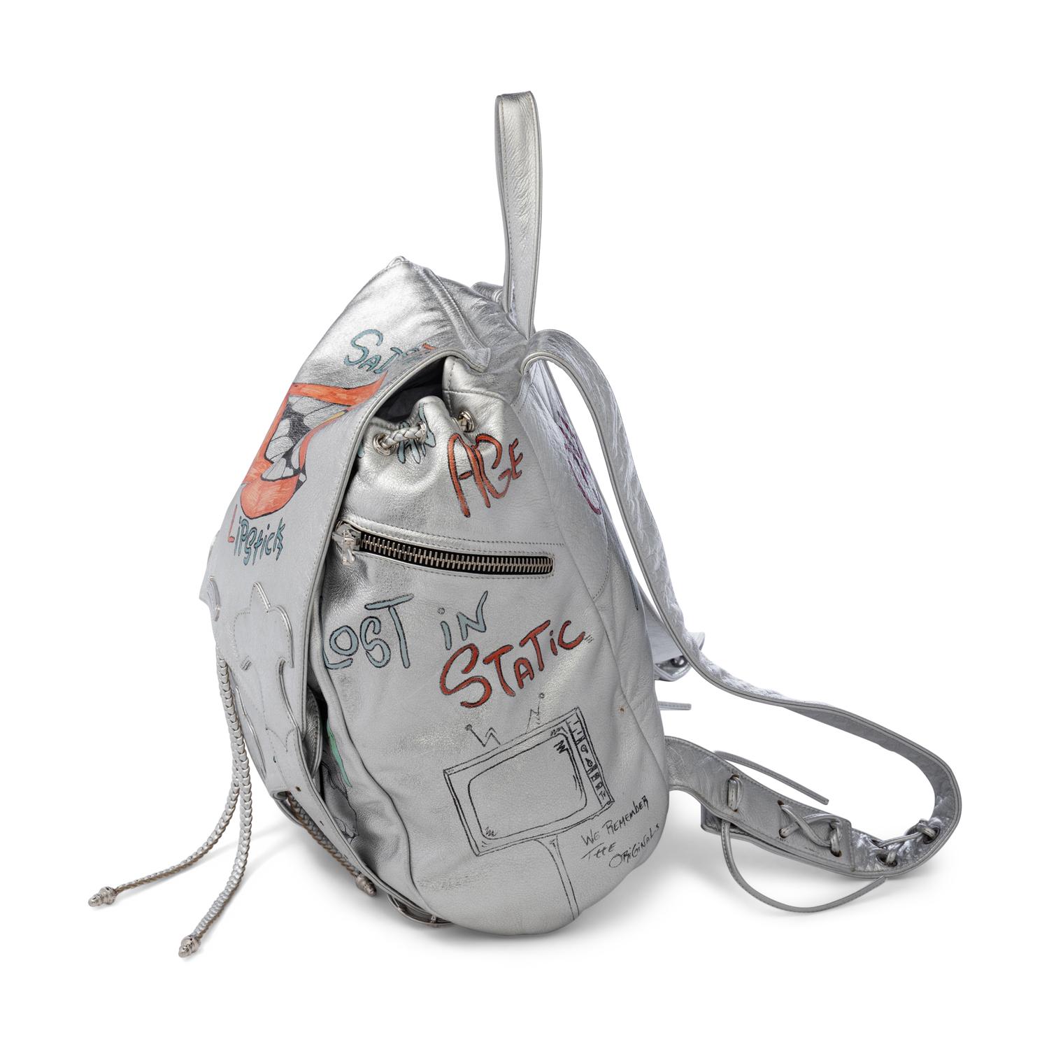 CHROME HEARTS, SILVER LEATHER GRAFFITI BACKPACK, 1995