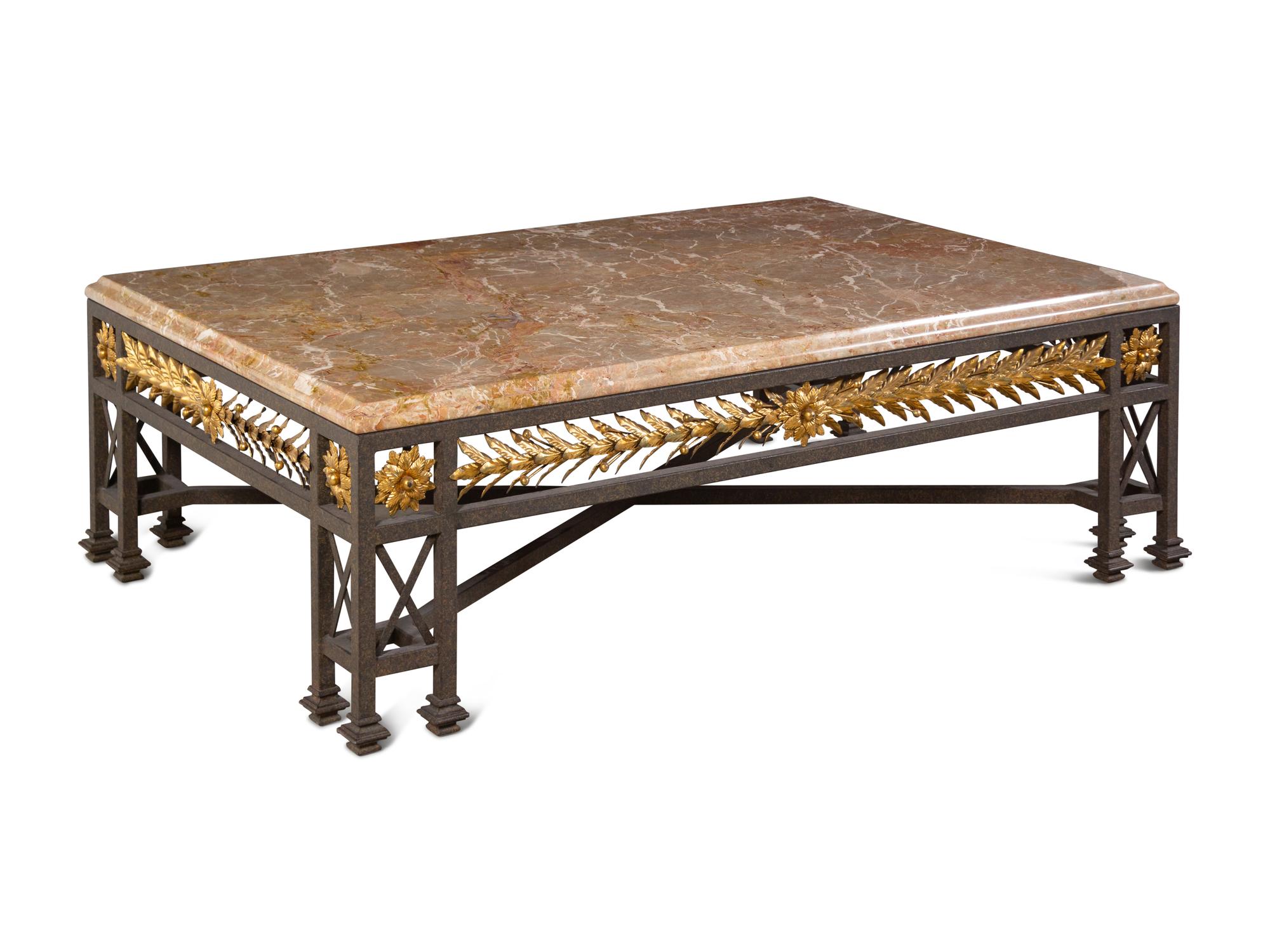 A Gilt Tôle and Iron Marble-Top Cocktail Table