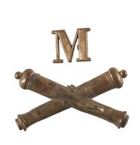 Civil War artillery and company insignia displayed on vintage pasteboard.