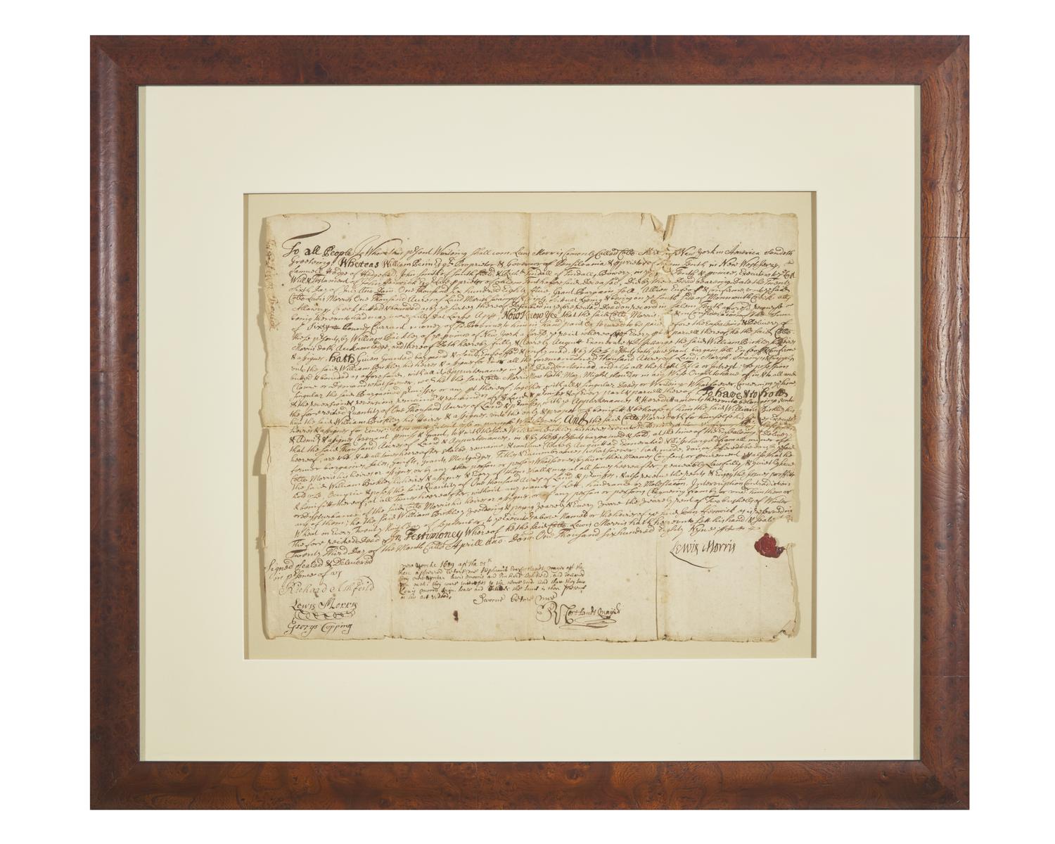 [Americana] [New Jersey] Morris, Lewis. Manuscript Document, signed