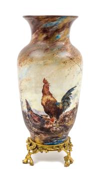 A French Gilt Bronze Mounted Painted Glass Vase Height 22 inches. — LATE 19TH CENTURY