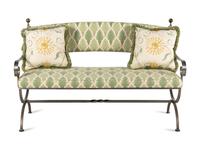 An Italian Iron and Brass Upholstered Bench