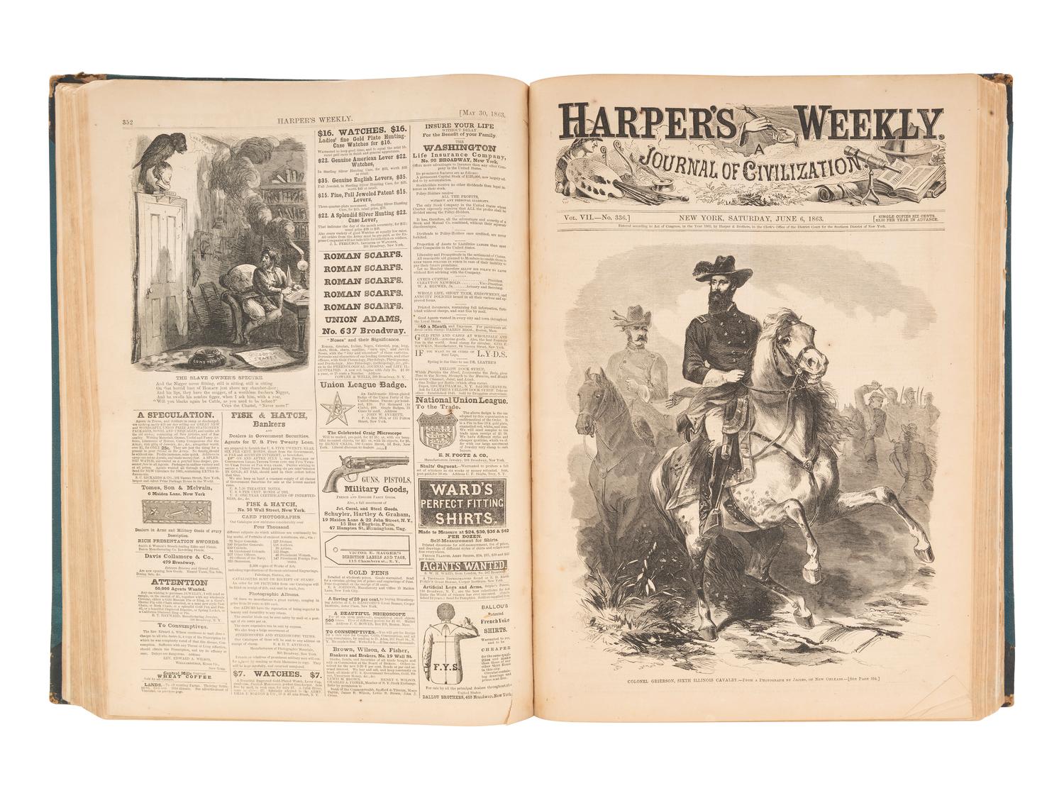 [CIVIL WAR]. Harper's Weekly . A group of 3 bound volumes for 1862 (partial), 1863, and 1864. New York: Harper & Brothers.