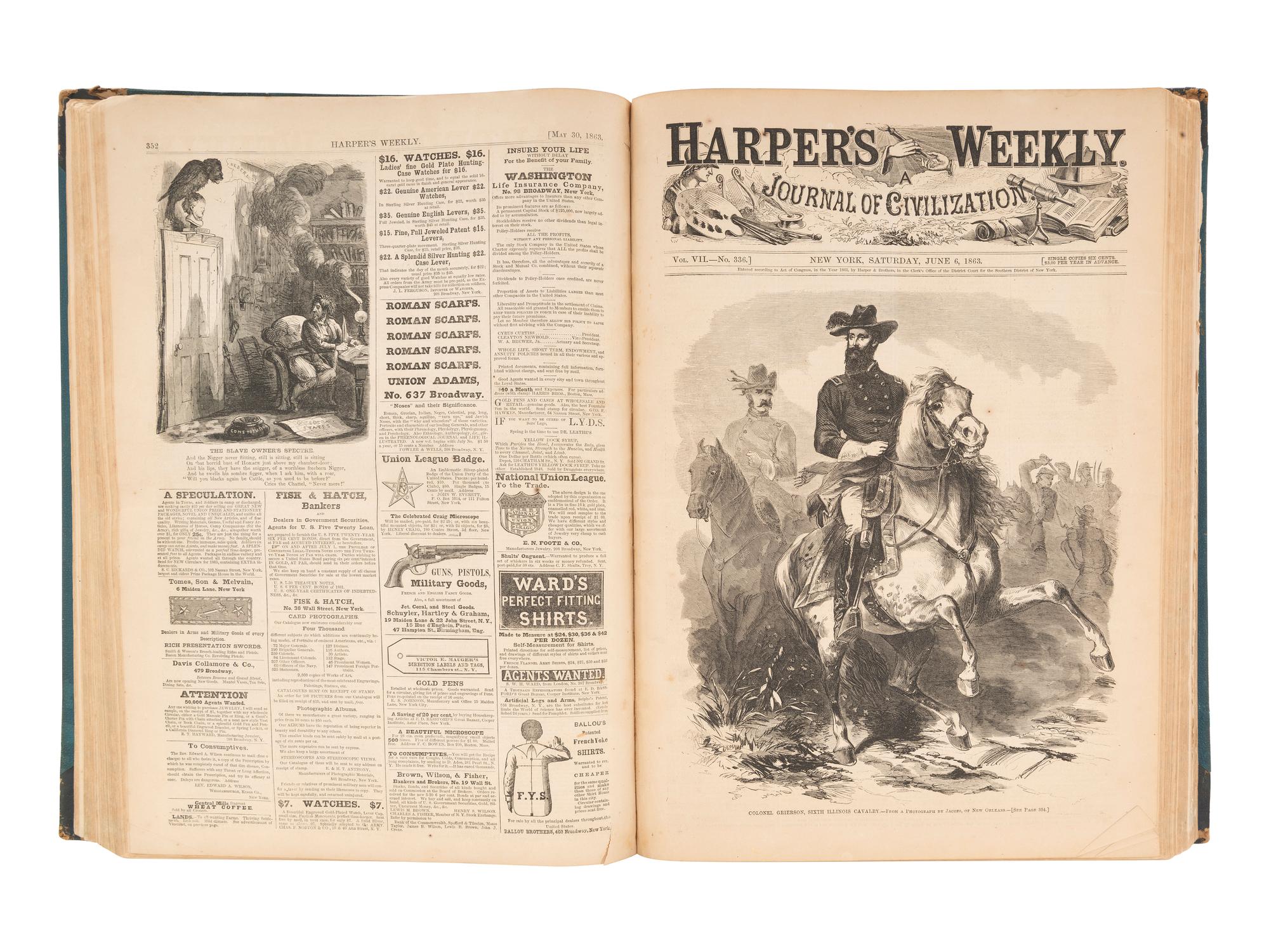 [CIVIL WAR]. Harper's Weekly . A group of 3 bound volumes for 1862 (partial), 1863, and 1864. New York: Harper & Brothers.