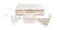 A Collection of Silver and Silver-plate Articles, Various Makers, 20th Century, comprising six American open salts, six American caster