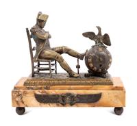 An Empire Style Gilt Bronze and Marble Figural Mantel Clock