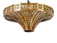 A Tiffany Style Brass and Colored Glass Hanging Light Fixture
