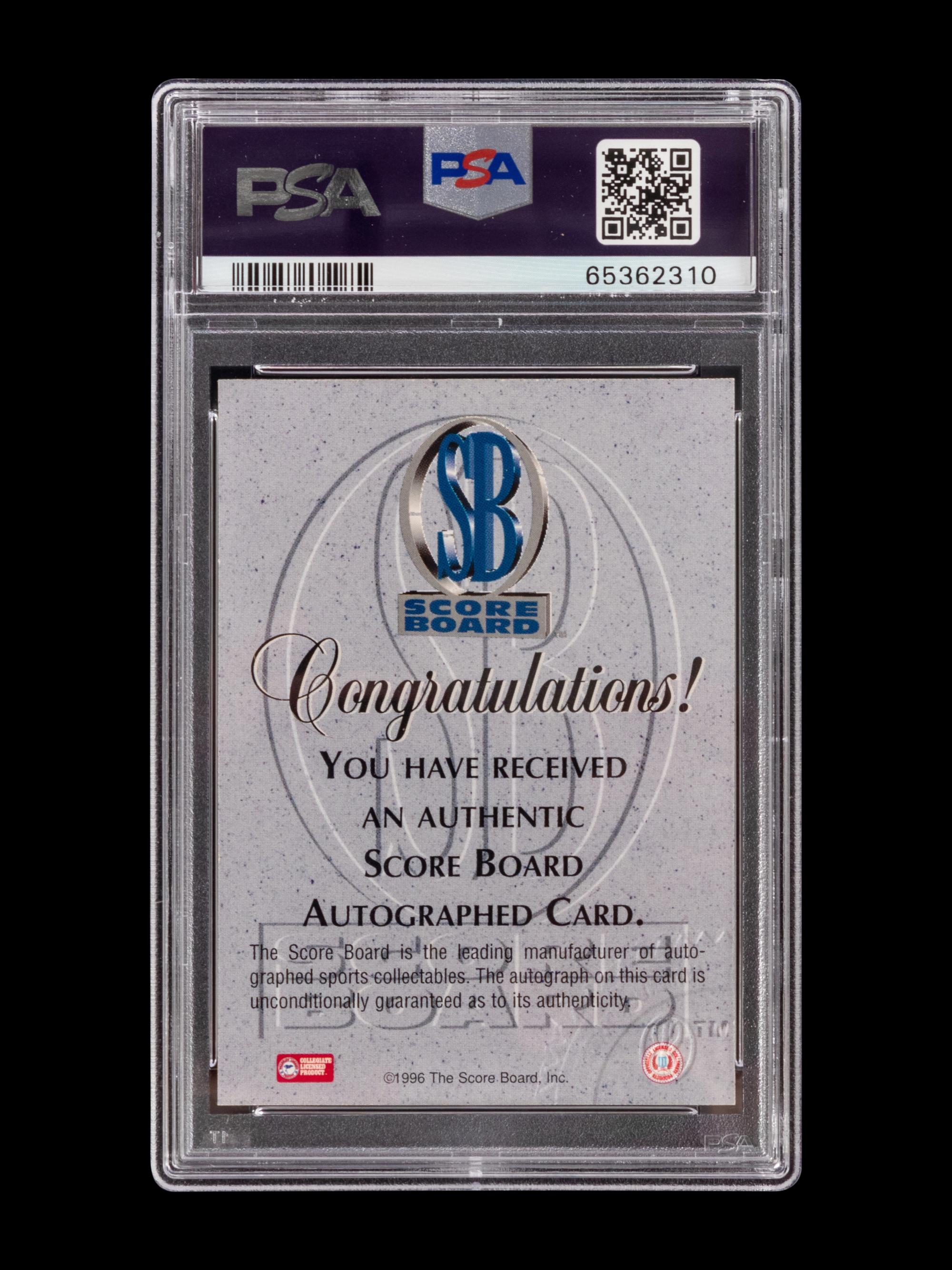 A 1996 Score Board Basketball Autographs Silver Kobe Bryant Signed Rookie Basketball Card No. 15 (PSA Authentic),