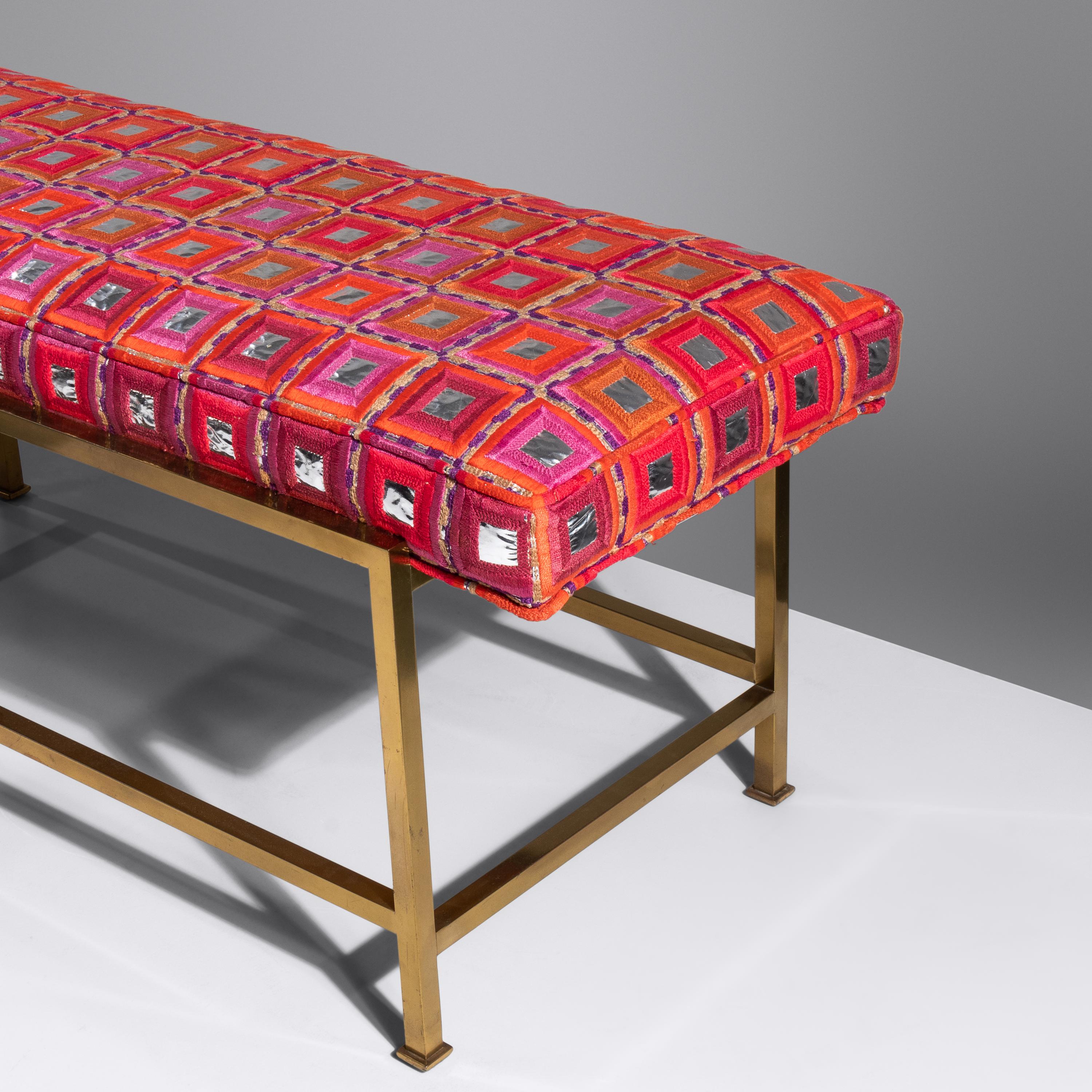 Bench, model 5429, c. 1970 with Magnum upholstery by Jack Lenor Larsen and Win Andersen Dunbar, USA