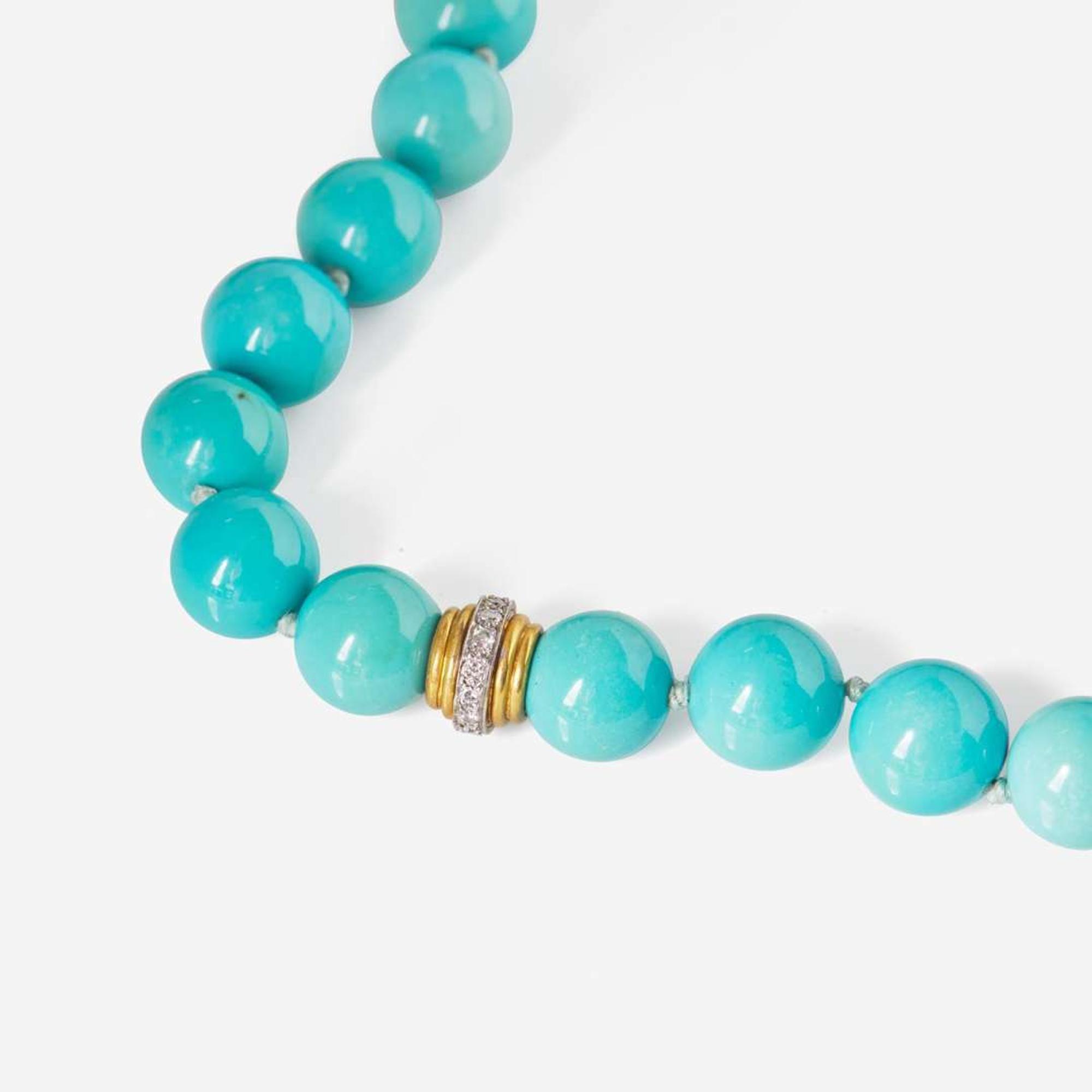 An 18K Yellow Gold, Turquoise, and Diamond Necklace