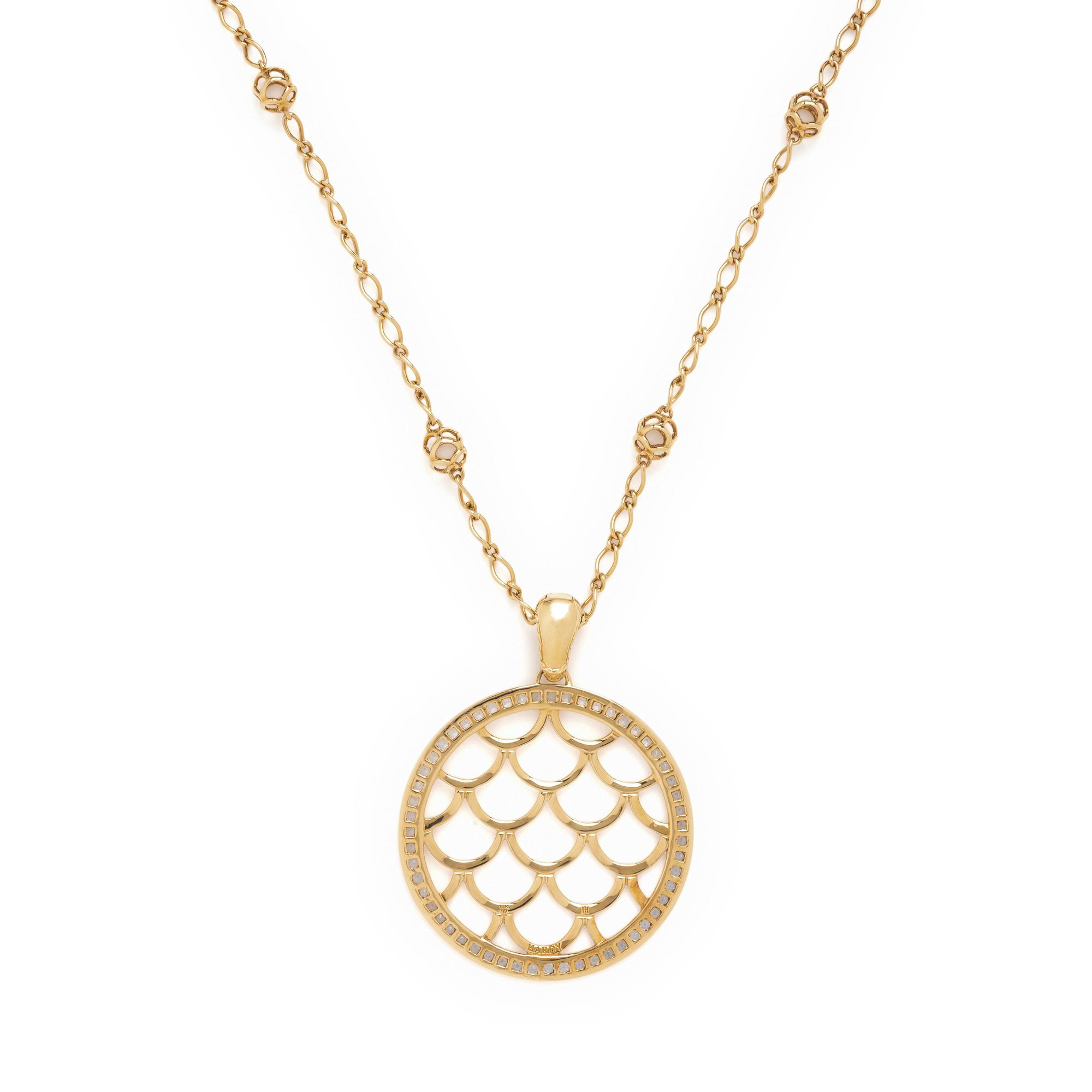 John Hardy, Yellow Gold and White Sapphire Pendant Necklace