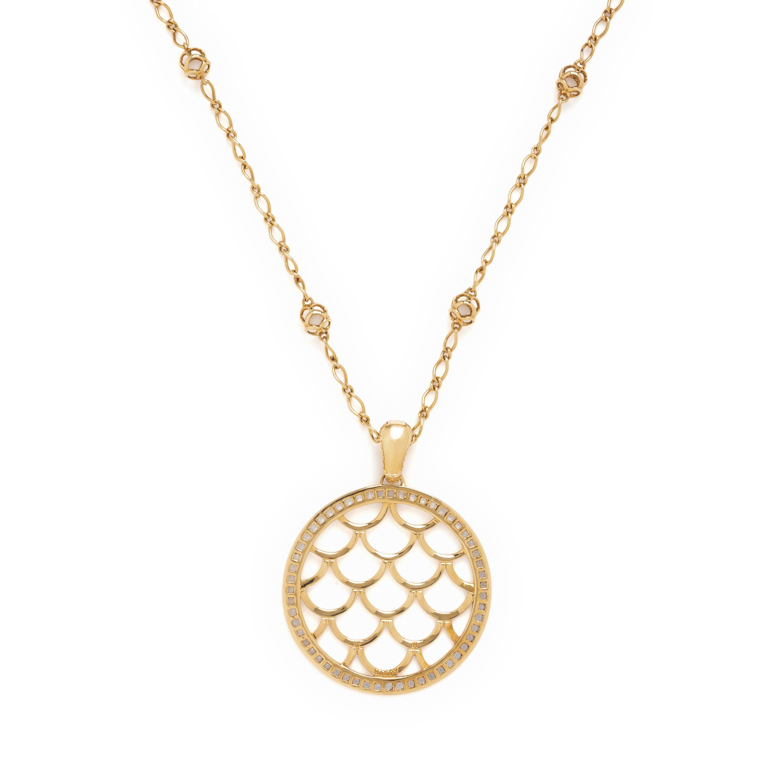 John Hardy, Yellow Gold and White Sapphire Pendant Necklace