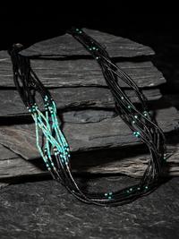 Rolled Turquoise and Onyx Ten-strand Necklace