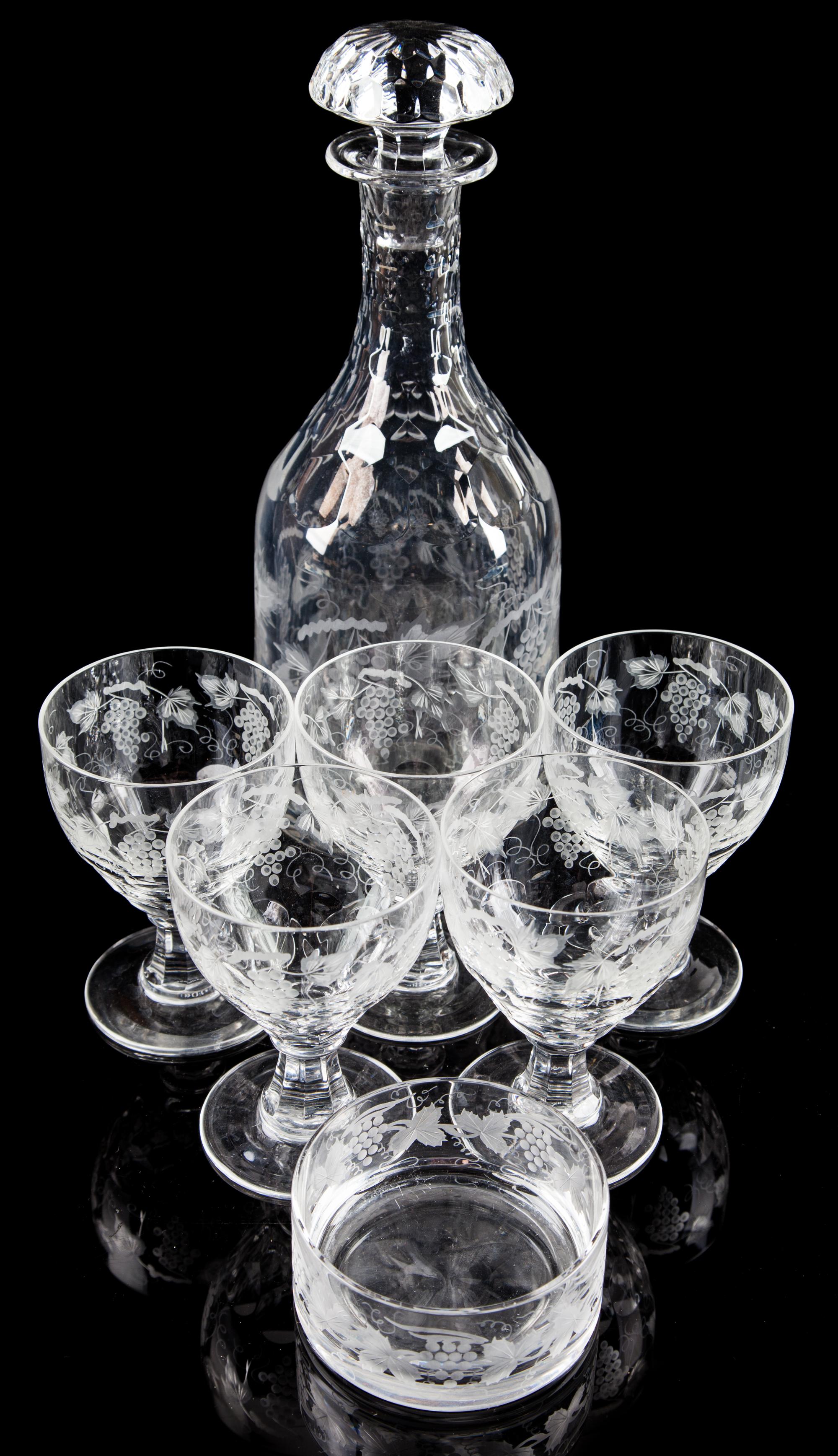 A William Yeoward Glass Wine Service Height of decanter 14 1/4 inches.