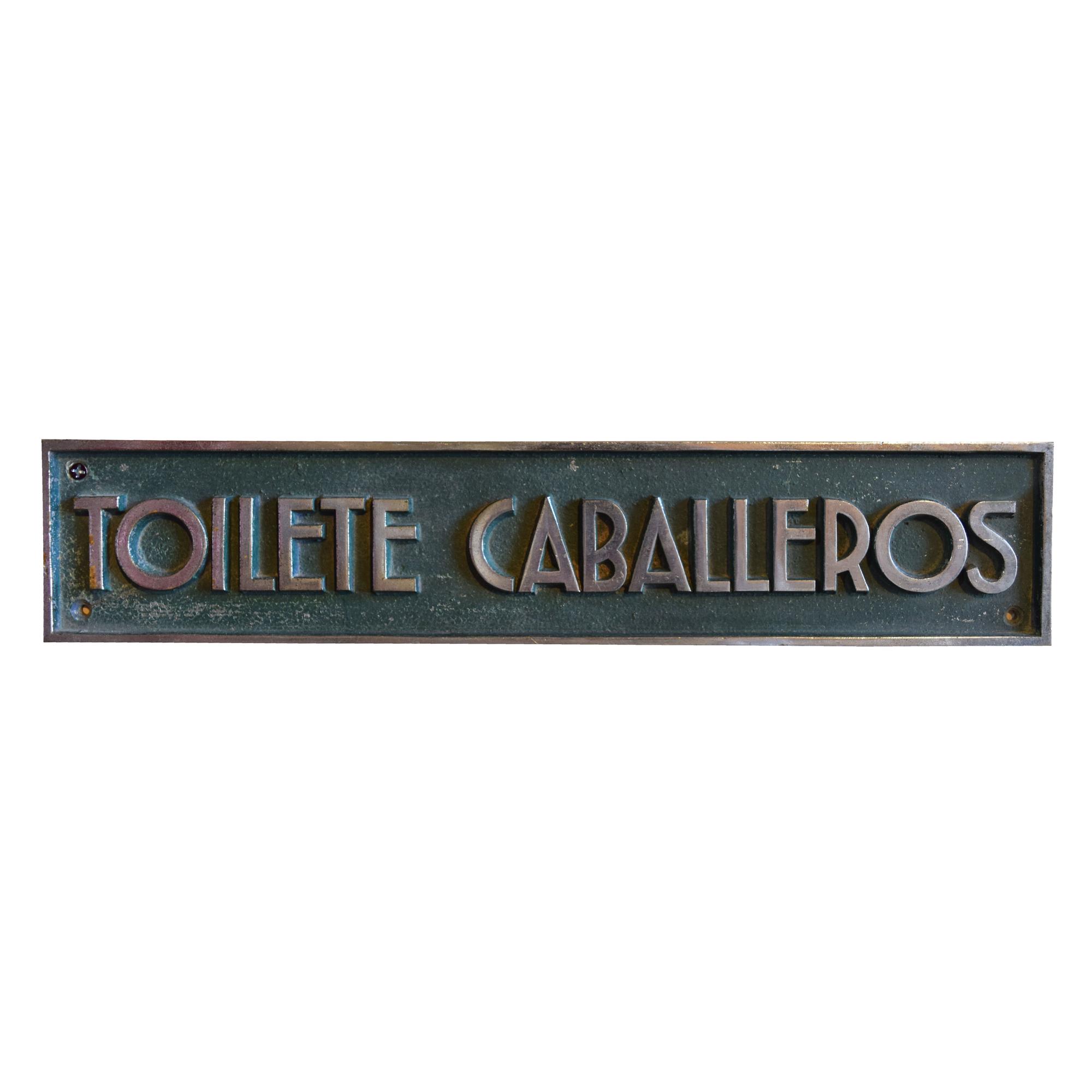 A Pair of Cast Brass and Chrome Toilete Signs 15.5" W x 3" H — Argentina, Early 20th Century