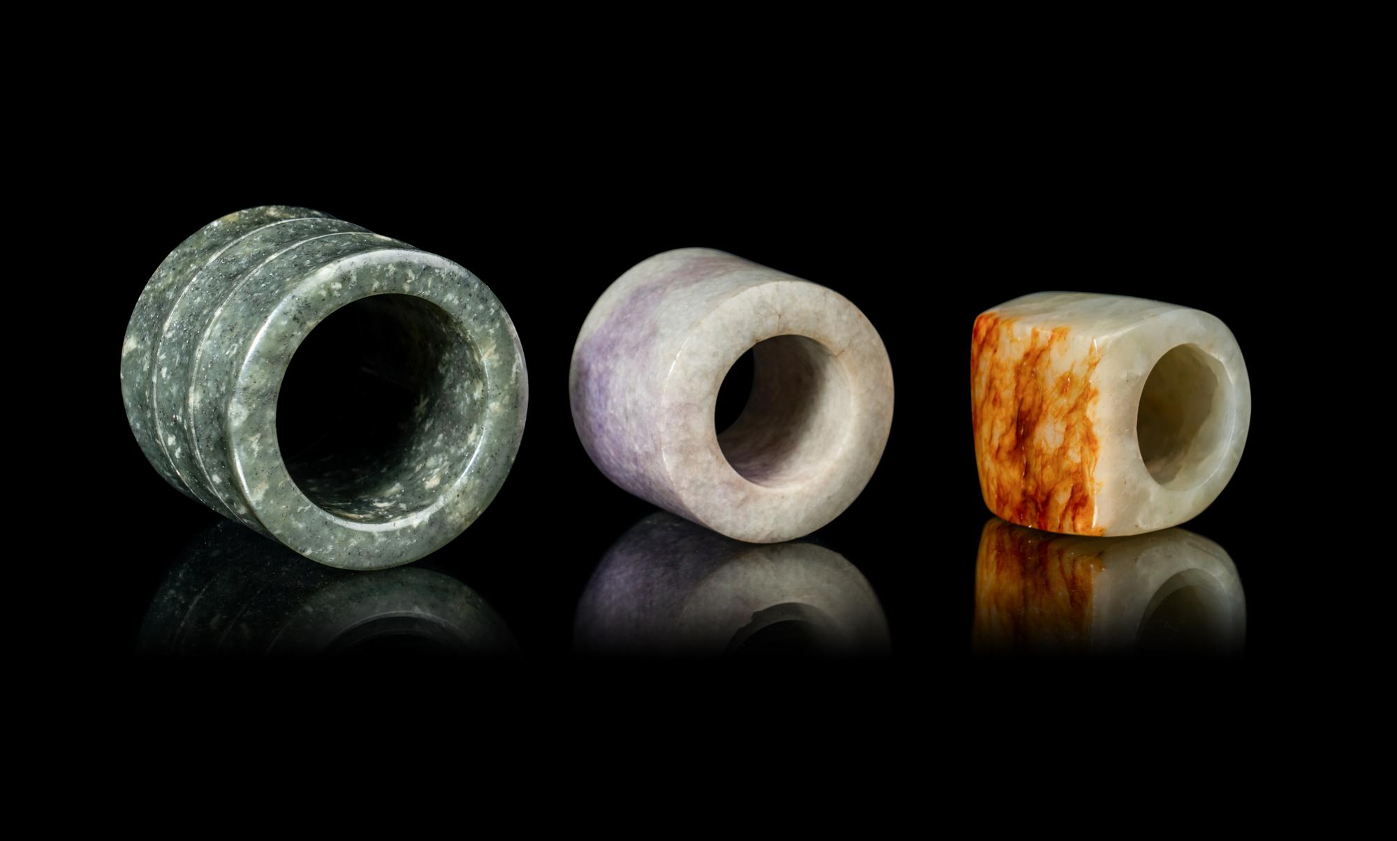 Three Chinese Jade and Jadeite Archer's Rings