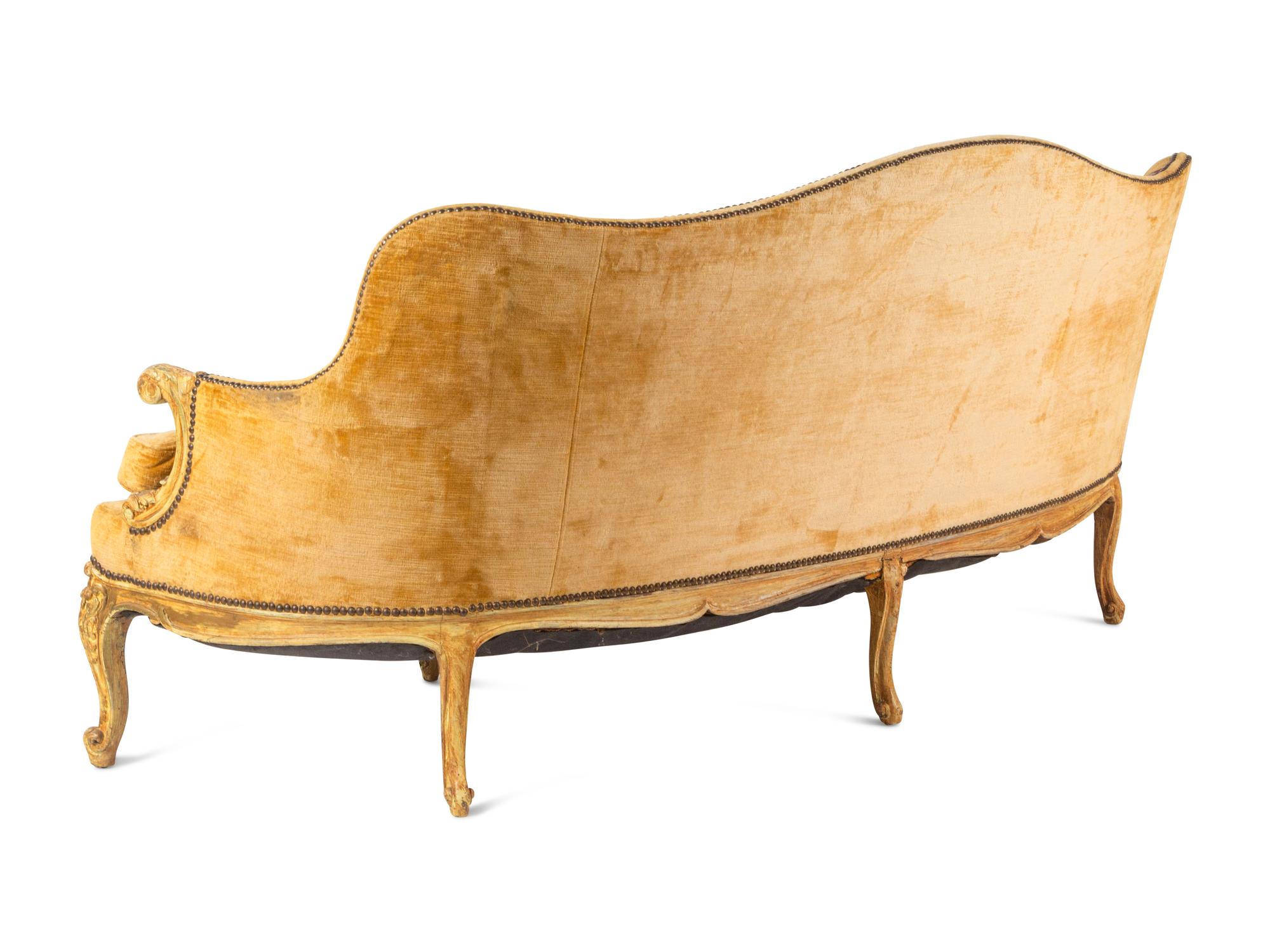 A Louis XV Painted Sofa with Aubusson Tapestry Upholstery