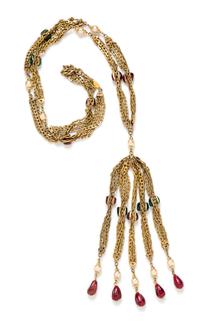A Chanel Faux Pearl and Gripoix Necklace, 35"; Tassel: 7".
