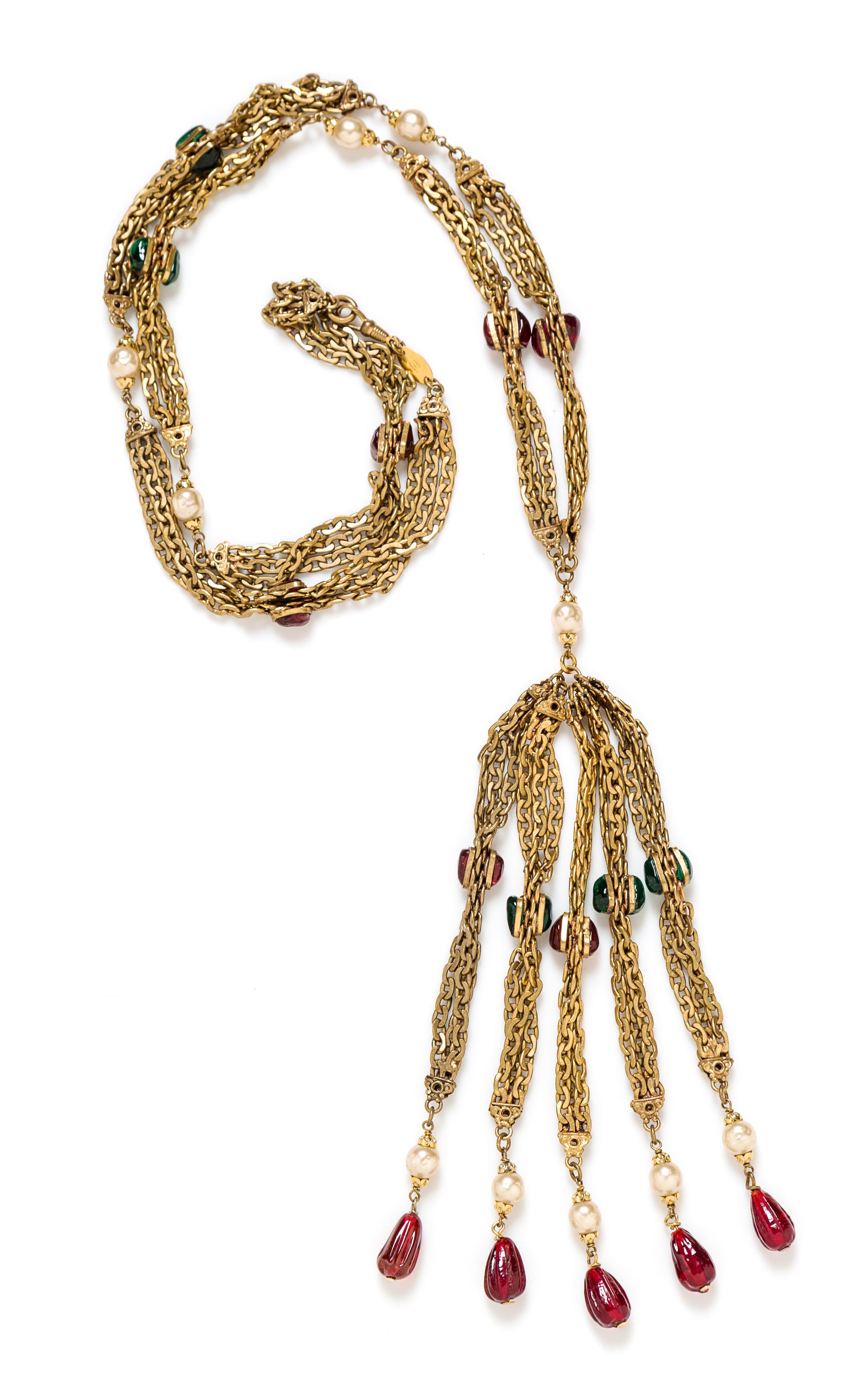 A Chanel Faux Pearl and Gripoix Necklace, 35"; Tassel: 7".