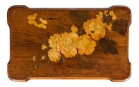 An Emile Galle Art Nouveau Marquetry Table Height 29 x width 24 x depth 14 inches.