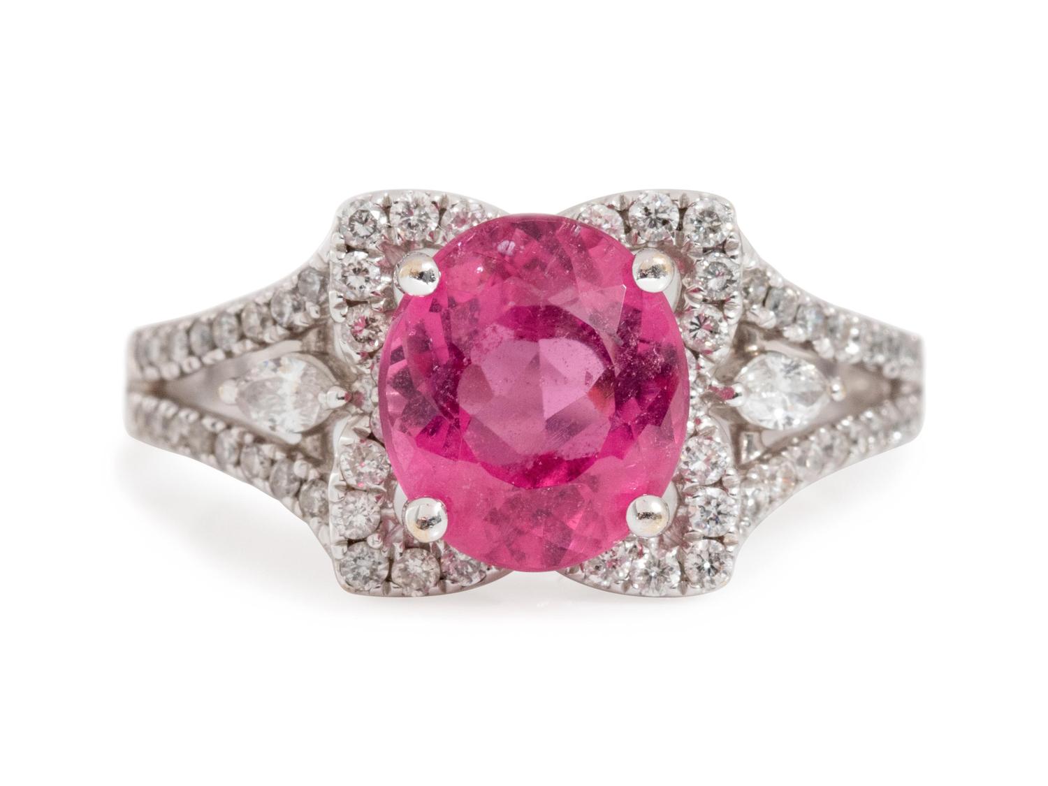 An 18 Karat White Gold, Pink Sapphire and Diamond Ring,