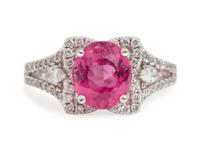 An 18 Karat White Gold, Pink Sapphire and Diamond Ring,