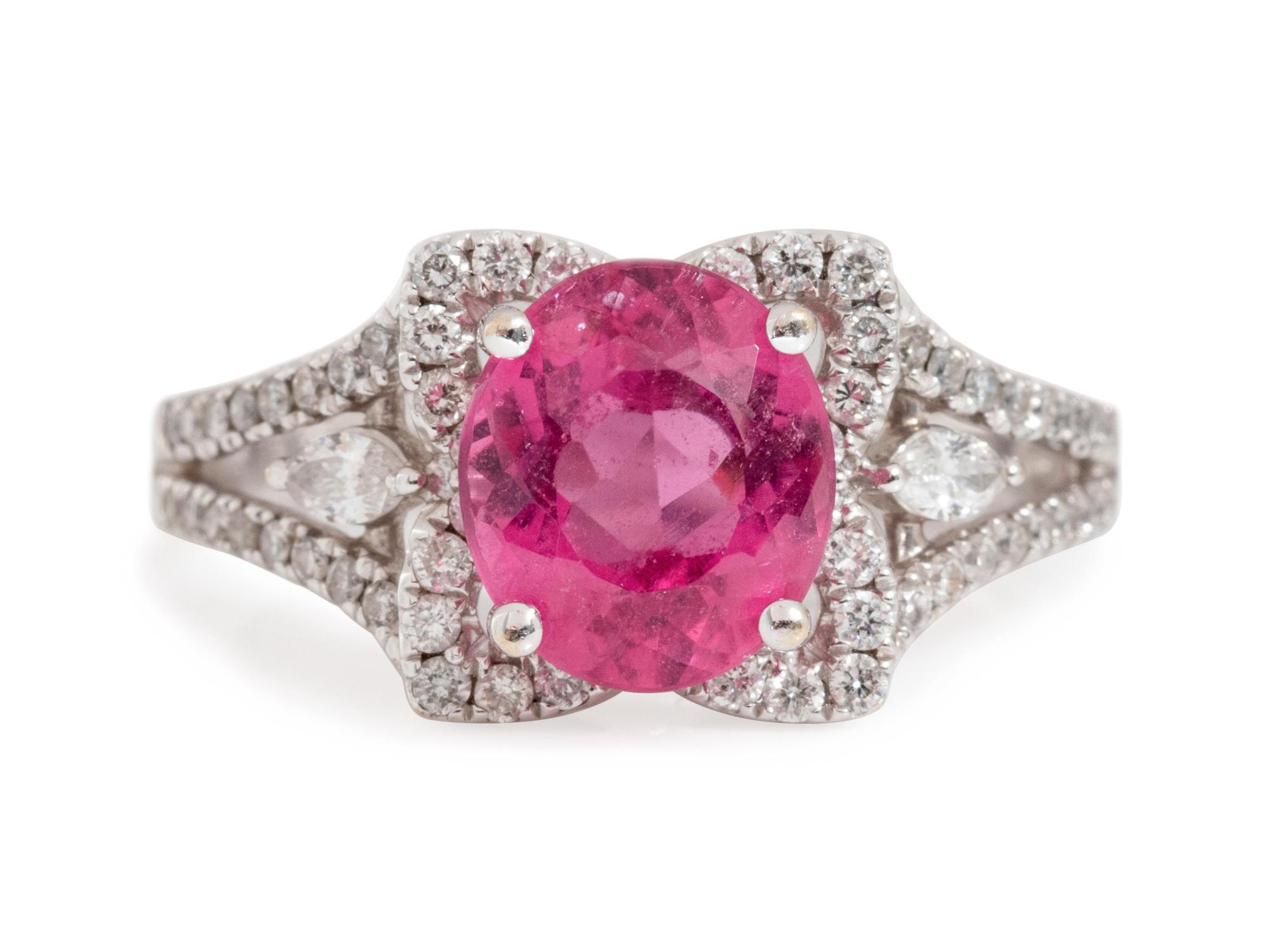 An 18 Karat White Gold, Pink Sapphire and Diamond Ring,