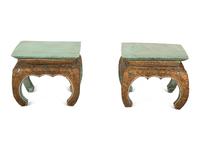 A Pair of South Asian Carved and Painted Tabourets