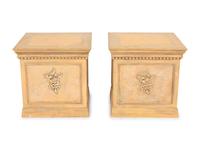 A Pair of Cast Terra Cotta Covered Garden Urns on Painted Wood Pedestals