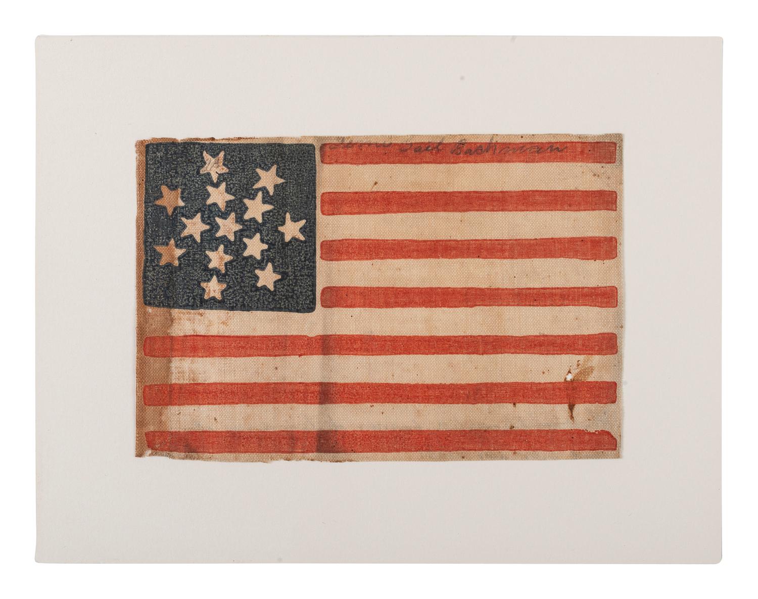 [FLAGS]. 13-star American parade flag with rare 7-point starburst pattern. Ca 1876.