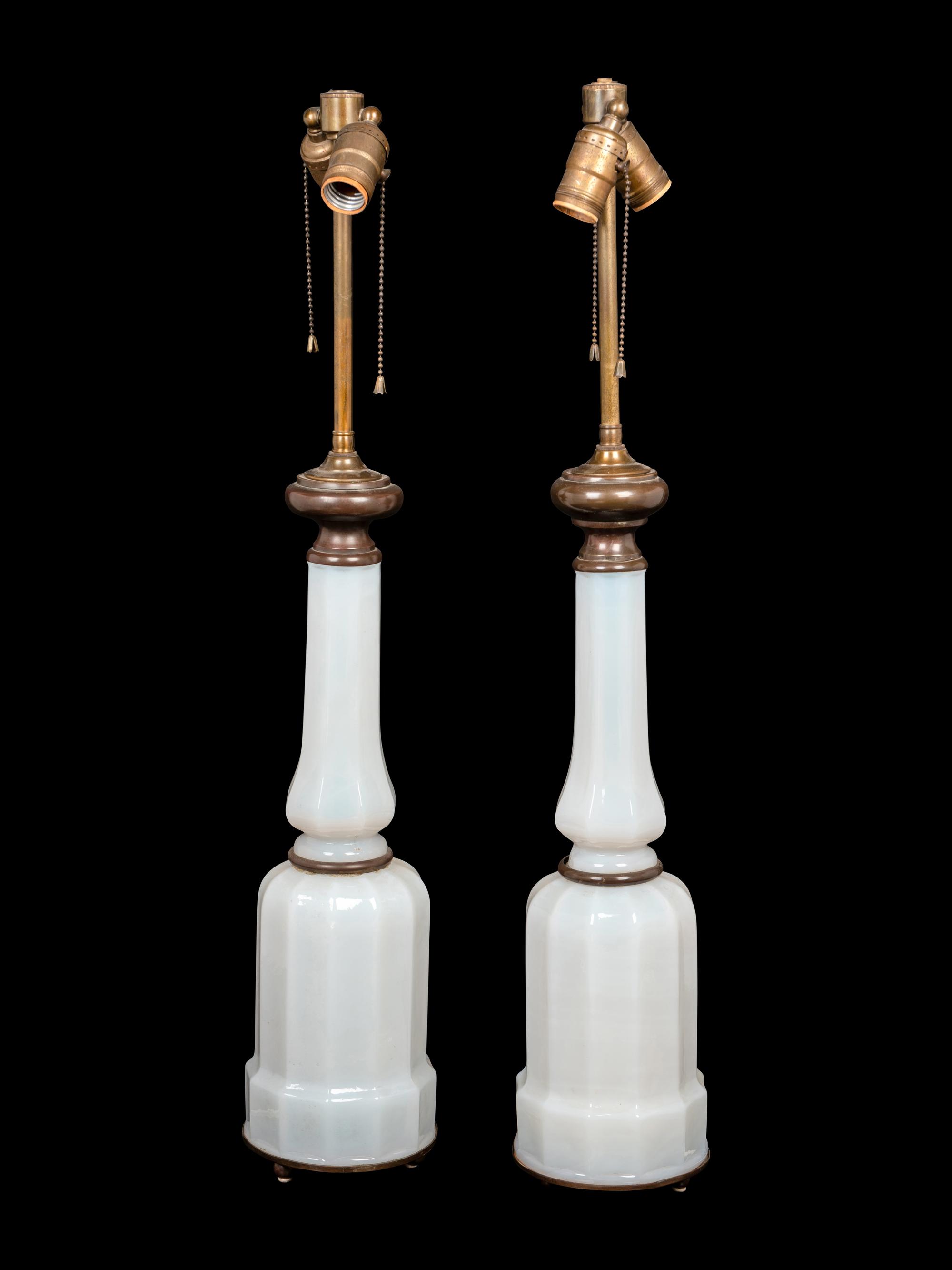 A Pair of Opaline Glass Lamps