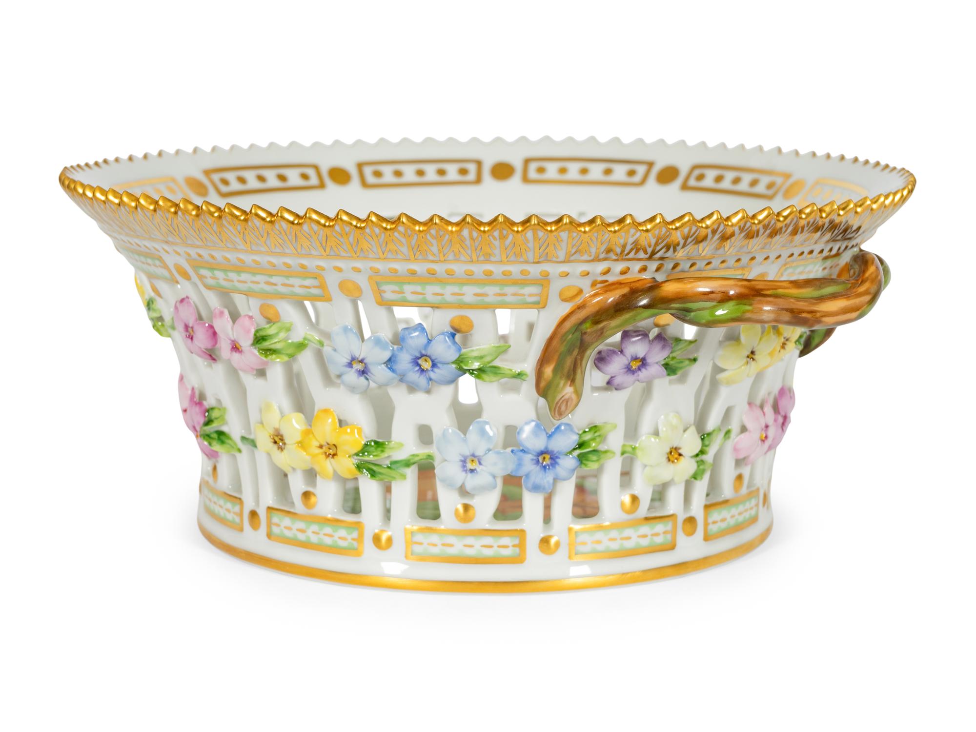 A Royal Copenhagen Flora Danica Reticulated Fruit Basket