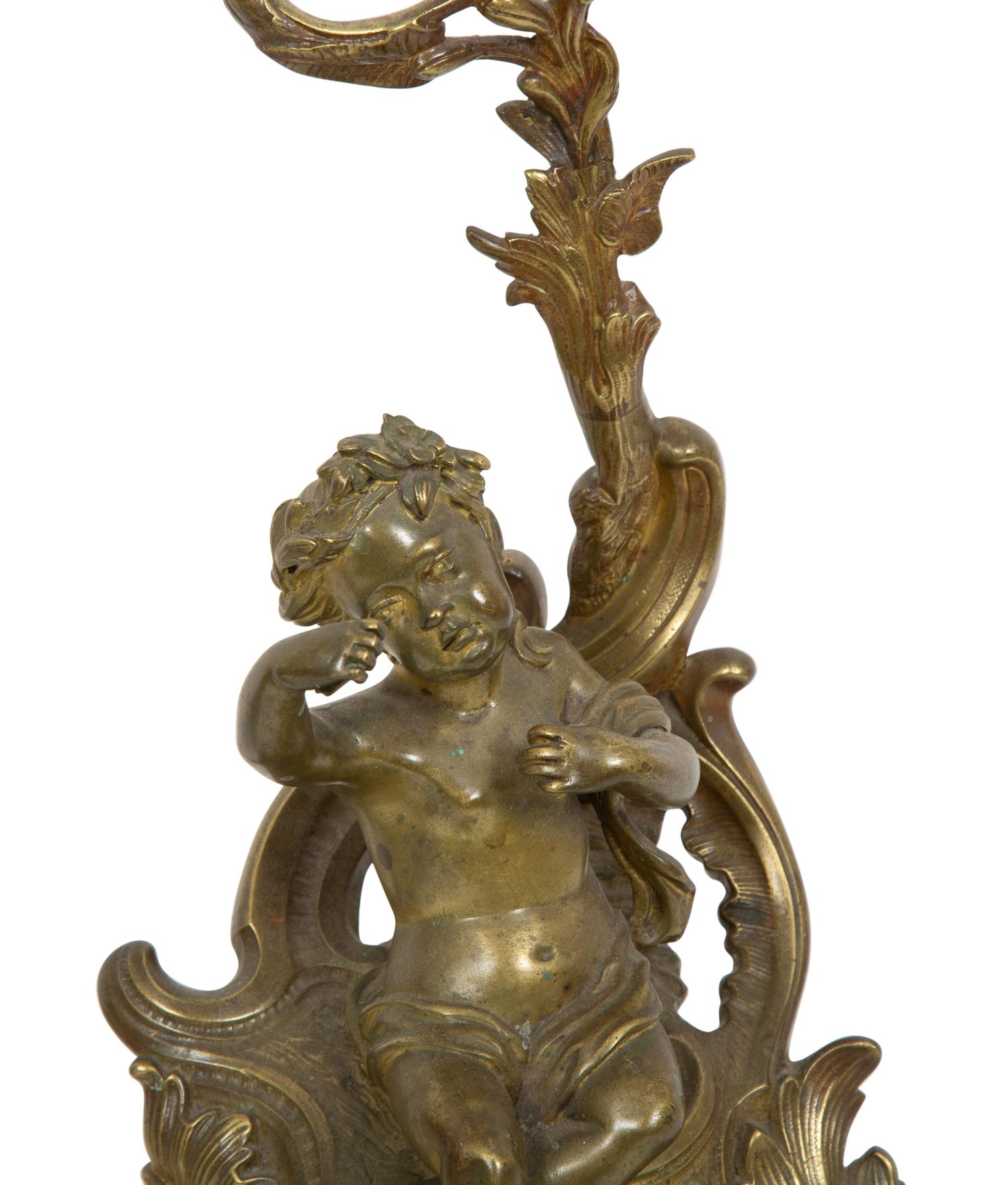 A Pair of French Gilt Bronze Chenets