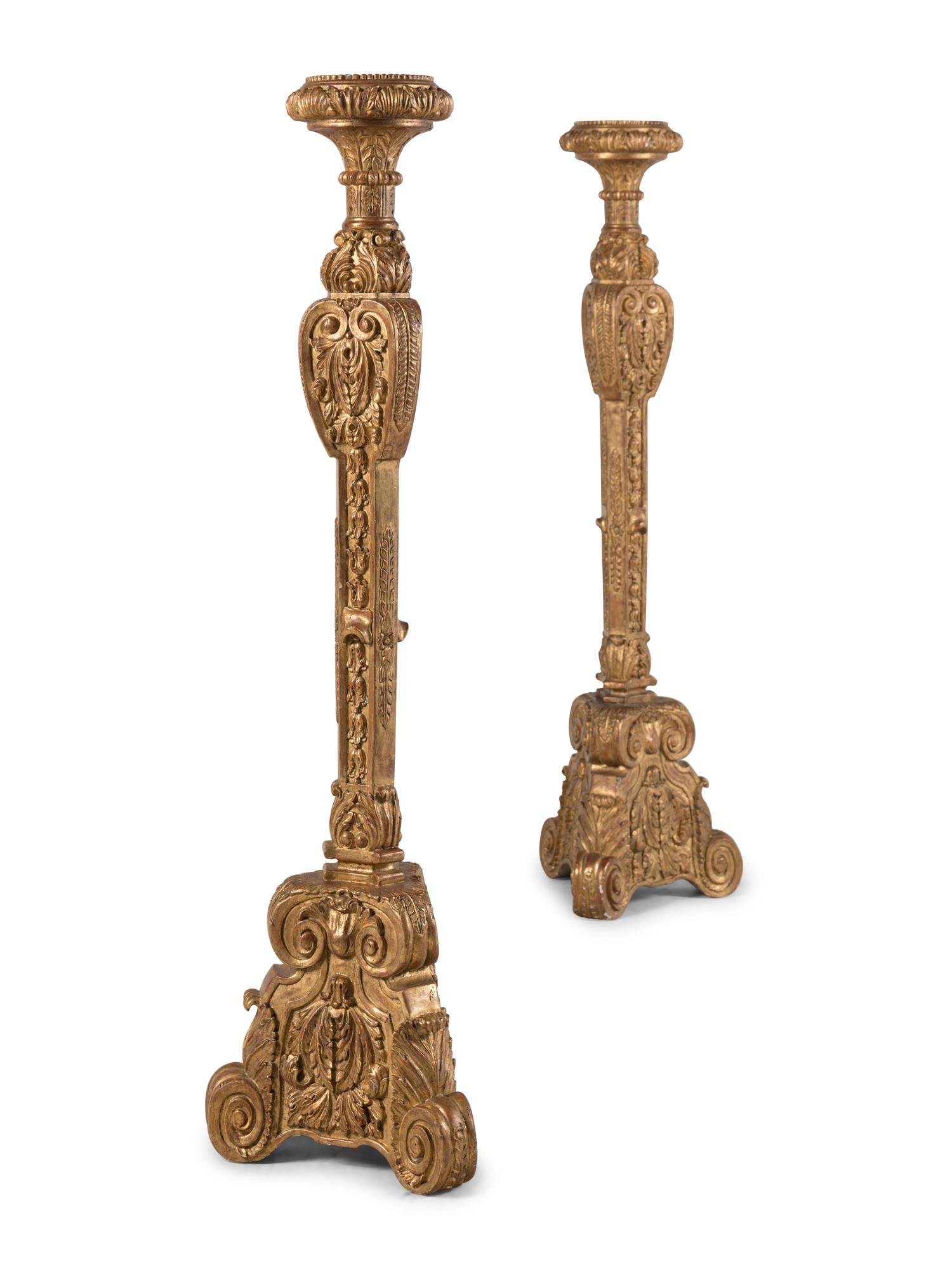 A Pair of Italian Baroque Style Giltwood Torchères