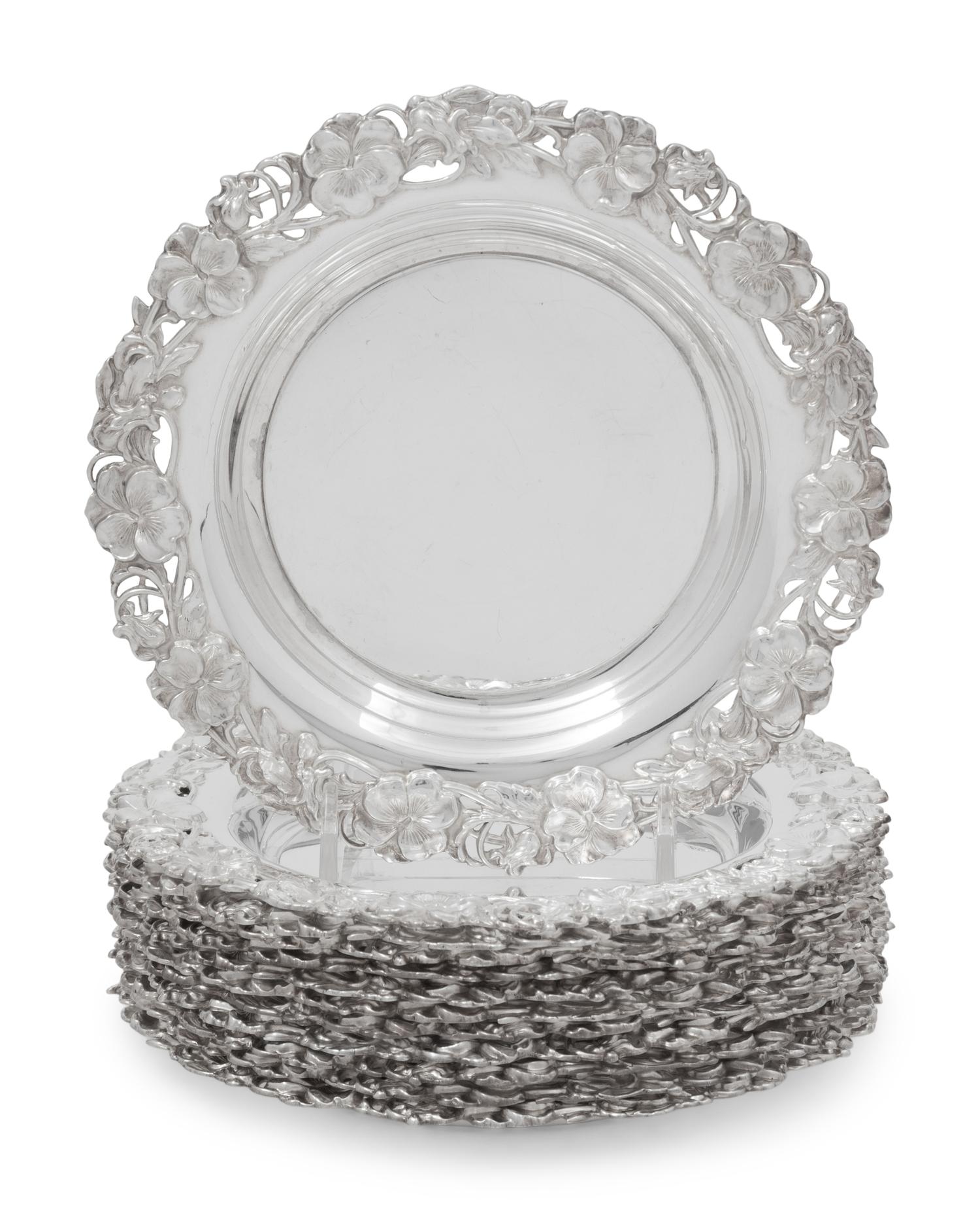 A Set of Twelve American Silver Bread Plates