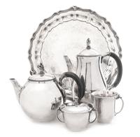 A Danish Silver Four-Piece Tea and Coffee Service, Design by Harald Nielsen for Georg Jensen Silversmithy, Copenhagen, Second Half 20th