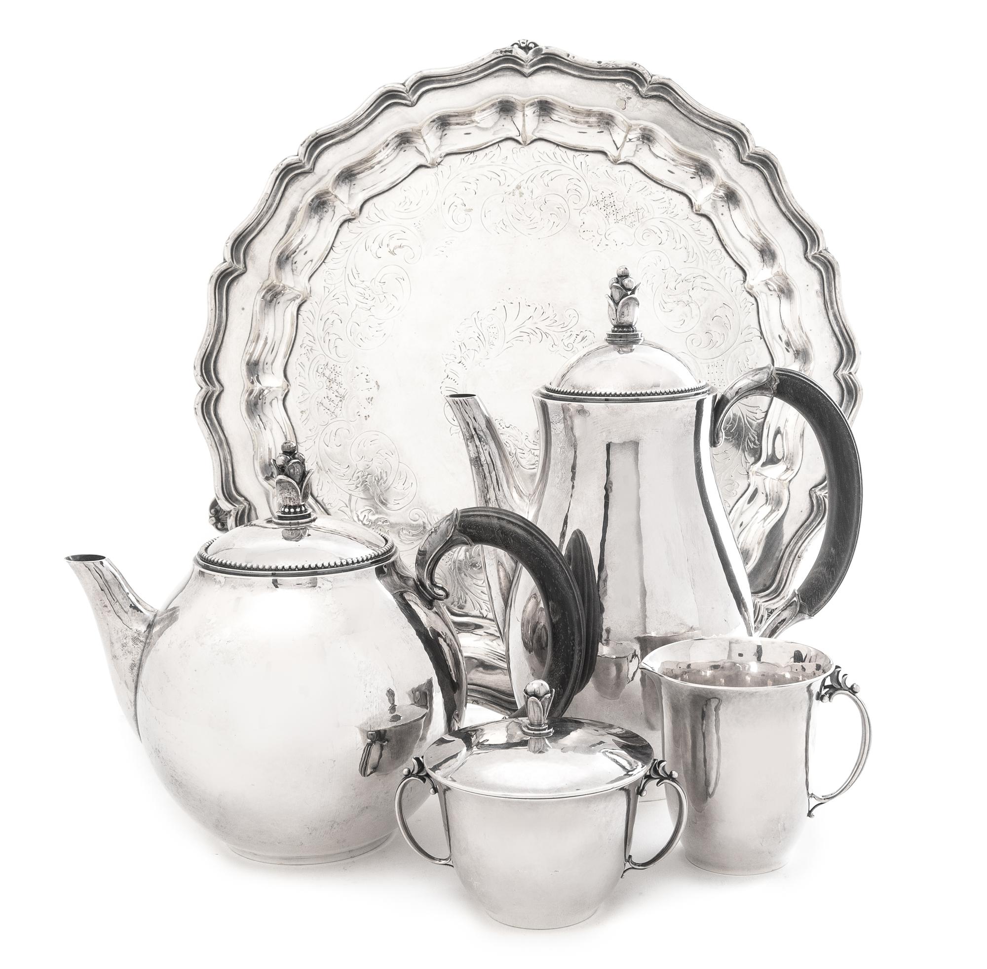 A Danish Silver Four-Piece Tea and Coffee Service, Design by Harald Nielsen for Georg Jensen Silversmithy, Copenhagen, Second Half 20th