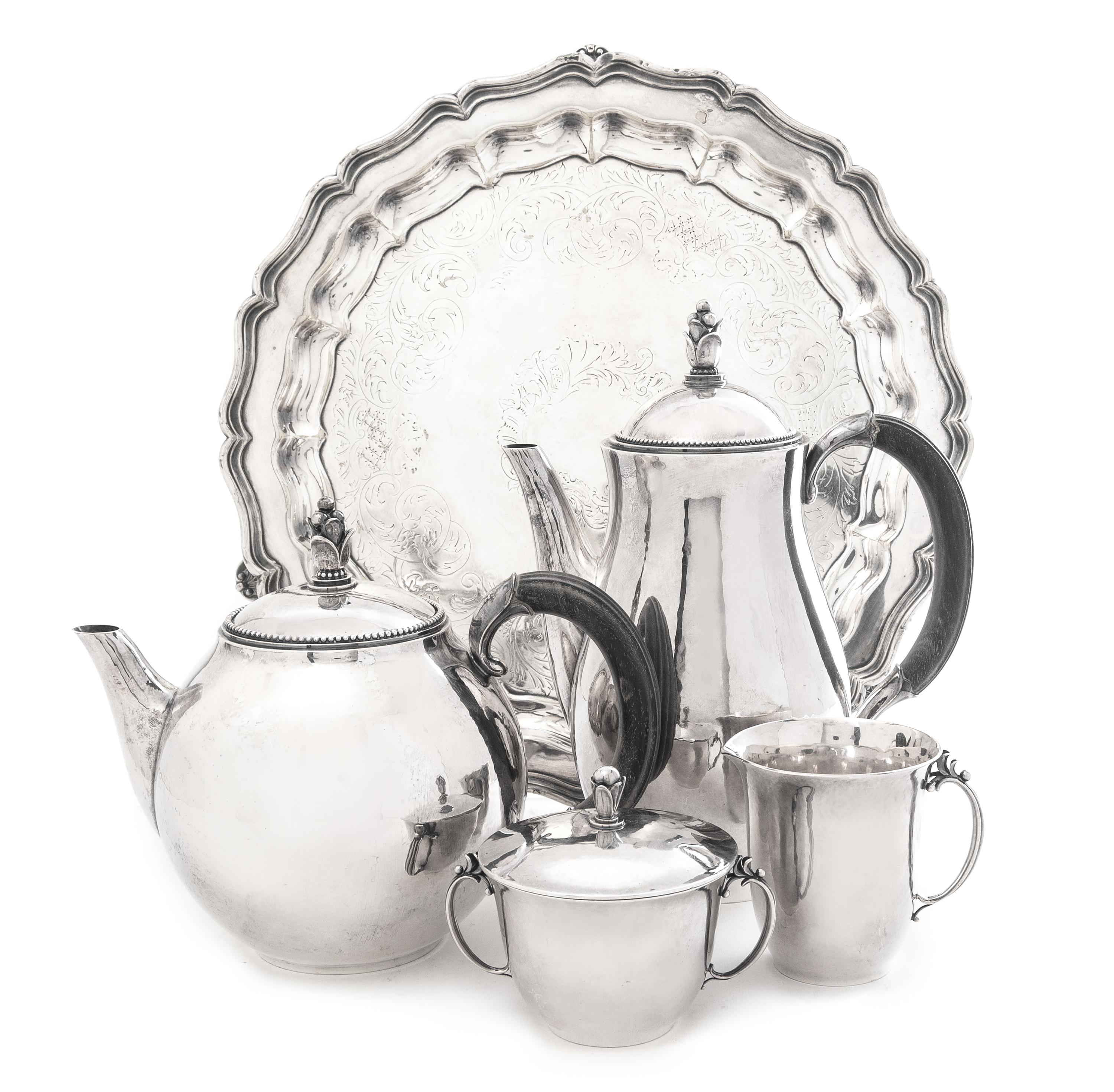 A Danish Silver Four-Piece Tea and Coffee Service, Design by Harald Nielsen for Georg Jensen Silversmithy, Copenhagen, Second Half 20th